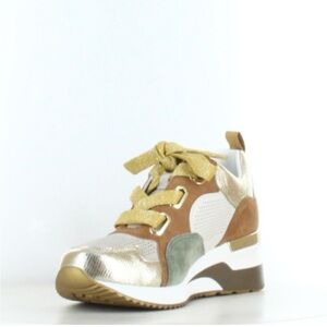 Mam’Zelle Women's Sneakers in Gold and Brown Platform with Gold Shoelace Size 37